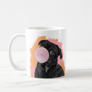 Bubblegum Blowing Black Pug Pink And Orange Coffee Mug
