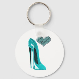 Bubblegum Blue Stiletto Shoe and 3D Heart Art Key Ring