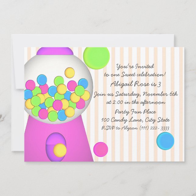 Bubblegum Candy Birthday Invitation (Front)