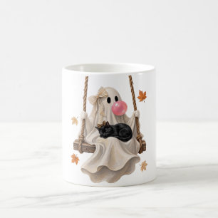 Bubblegum Ghost & Black Cat Swing Halloween  Coffee Mug