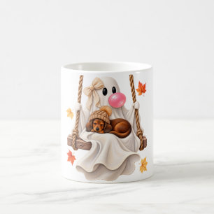 Bubblegum Ghost & dachshund Swing Halloween Fall Coffee Mug