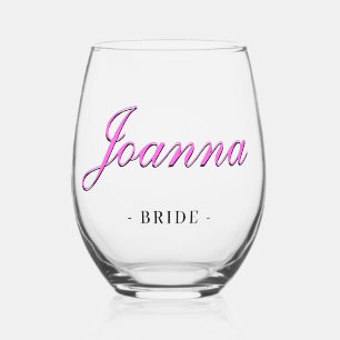 Bubblegum Pink 3D Elegant Name Bridesmaid Stemless Wine Glass