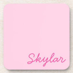 Bubblegum Pink and Hot Pink Custom Name Monogram Coaster