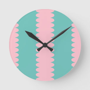 Bubblegum pink and teal, unique pattern, cottage round clock