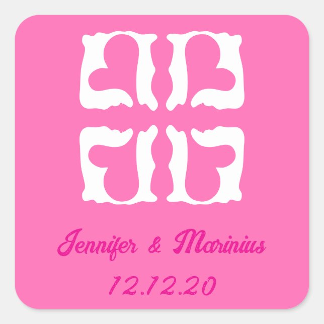 Bubblegum Pink and White Hearts Square Sticker (Front)