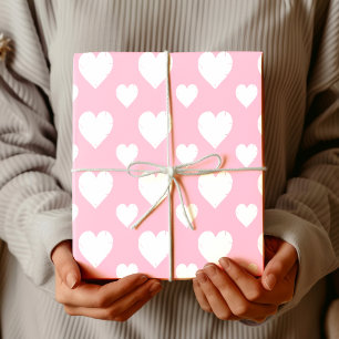 Bubblegum Pink Chic Cracked White Valentine Hearts Wrapping Paper