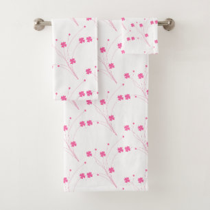 Bubblegum Pink Flowers, Small Floral Print Bath Towel Set