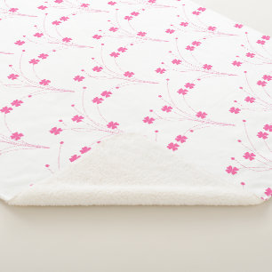 Bubblegum Pink Flowers, Small Floral Print Sherpa Blanket