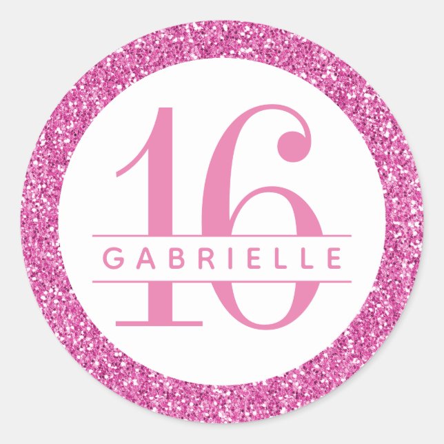 Bubblegum Pink Glitter Favour Sticker Label (Front)
