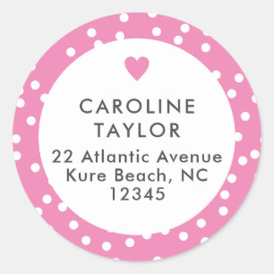 Bubblegum Pink Heart & Dots Cute Girly Address Classic Round Sticker