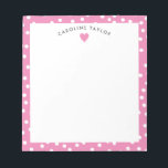 Bubblegum Pink Heart & Dots Cute Girly Notepad<br><div class="desc">This design features space for a name in a pretty curve over a simple heart graphic on a pink background with tiny white dots. Click the customise button if you would like to move/scale the images and further modify the text! Variations of this design, additional colours, as well as coordinating...</div>