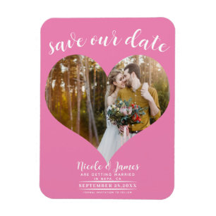Bubblegum Pink Heart Photo Wedding Save the Date Magnet