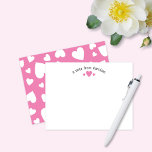 Bubblegum Pink Hearts Cute Girly Note Card<br><div class="desc">This cute design features space for your text in a pretty curve over a trio of heart graphics with a random pattern of hearts on the back! Click the customize button if you would like to move/scale the images and further modify the text! Variations of this design, additional colors, as...</div>