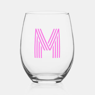 Bubblegum Pink Modern Monogram Initial Letter Stemless Wine Glass