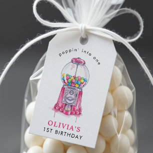 Bubblegum Pink Poppin' Girl 1st Birthday Party Gift Tags