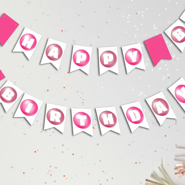 Bubblegum Pink Poppin Girl Happy Birthday Party Bunting (Bubblegum Pink Poppin Girl Happy Birthday Party Bunting Flags
)