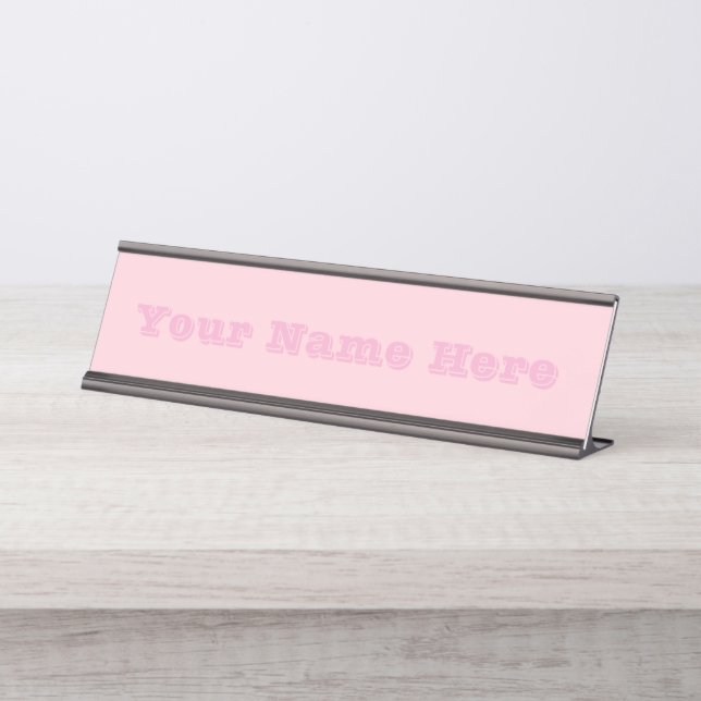 Bubblegum Pink Pretty And Yummy Solid Colour Desk Name Plate (Front)