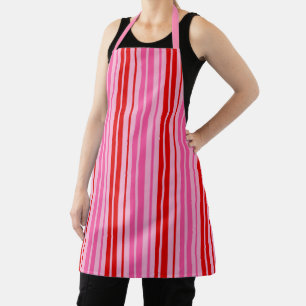 Bubblegum Pink Red Vertical Stripes Design Apron