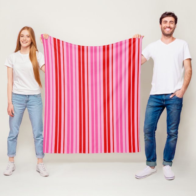 Bubblegum Pink Red Vertical Stripes Design   Fleece Blanket (In Situ)