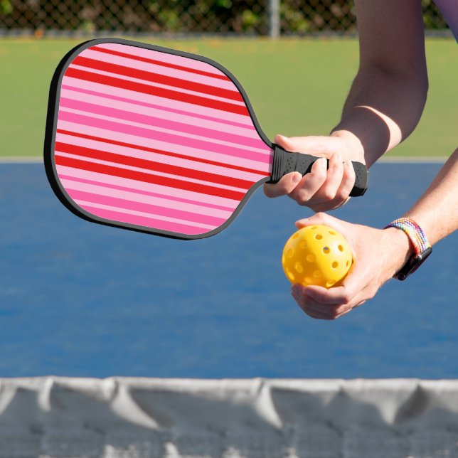Bubblegum Pink Red Vertical Stripes Design   Pickleball Paddle (Insitu)