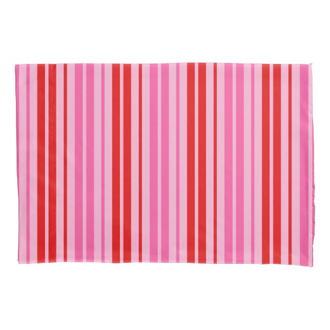 Bubblegum Pink Red Vertical Stripes Design   Pillowcase (Front)