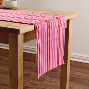 Bubblegum Pink Red Vertical Stripes Design   Short Table Runner