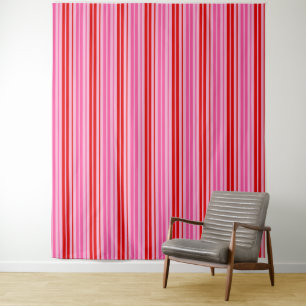 Bubblegum Pink Red Vertical Stripes Design Tapestry