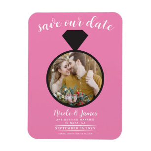 Bubblegum Pink Wedding Ring Photo Save the Date Magnet