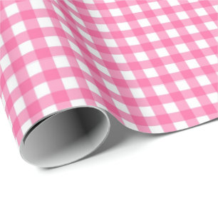 Bubblegum Pink   White Gingham Wrapping Paper