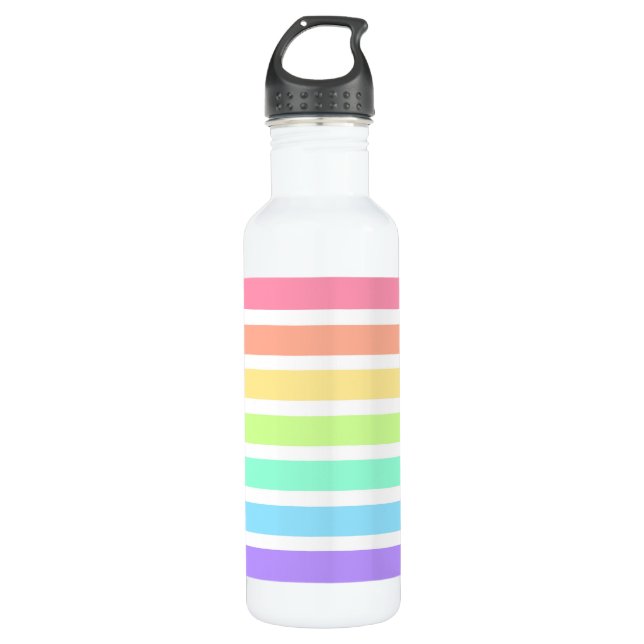 Bubblegum rainbow and white stripes 710 ml water bottle (Front)