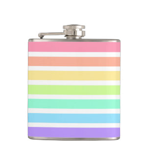 Bubblegum rainbow and white stripes hip flask