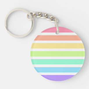 Bubblegum rainbow and white stripes key ring