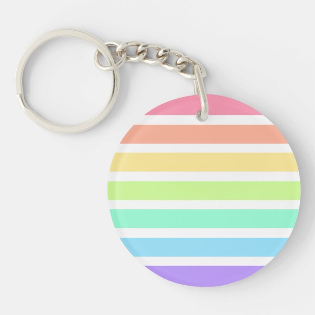 Bubblegum rainbow and white stripes key ring (Front)