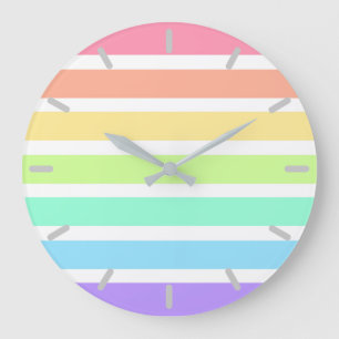 Bubblegum rainbow and white stripes large clock