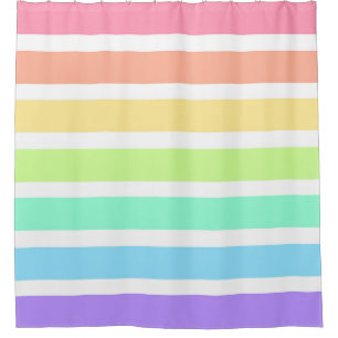 Bubblegum rainbow and white stripes shower curtain