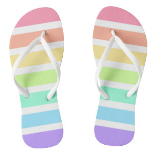 Bubblegum rainbow and white stripes thongs