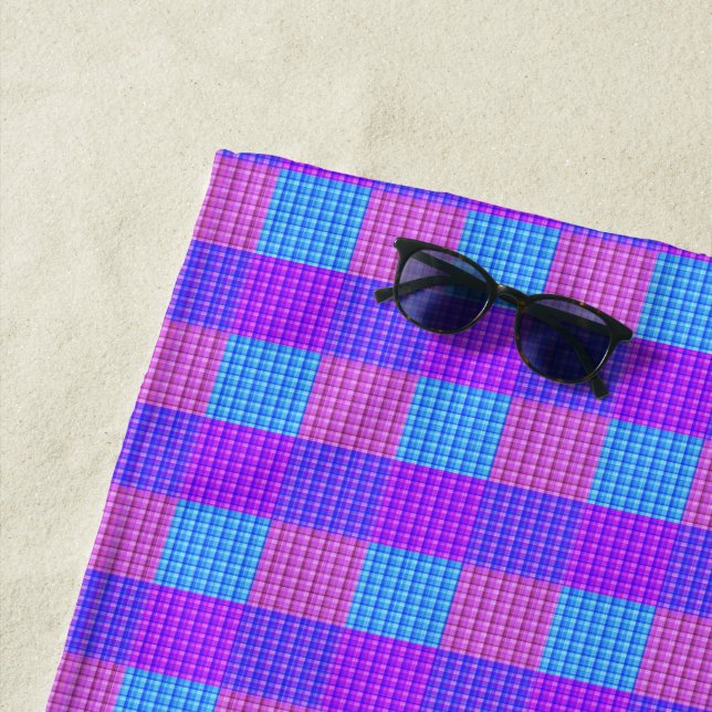Bubblegum Tartan Print, Beach Towel (In Situ)