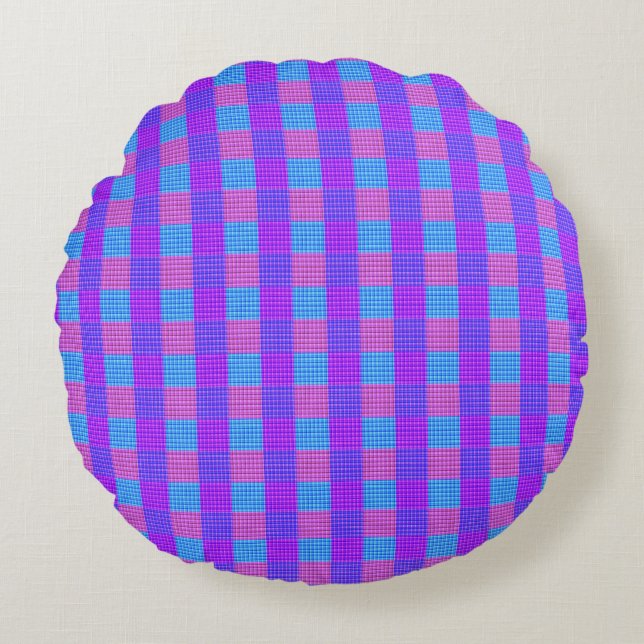 Bubblegum Tartan Print, Round Cushion (Front)