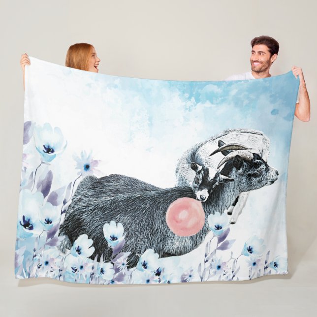Bubblegum  Watercolor Pygmy Mum - Baby GetYerGoat™ Fleece Blanket (In Situ)
