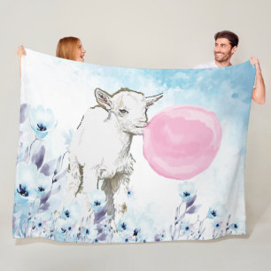 Bubblegum Watercolor Pygmy Mum & Baby  GetYerGoat™ Fleece Blanket