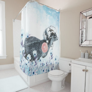 Bubblegum Watercolor Pygmy Mum - Baby GetYerGoat™ Shower Curtain