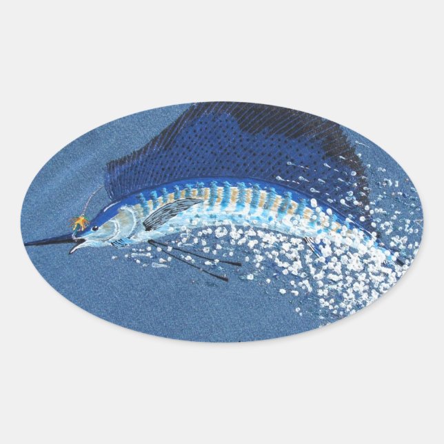 Bubblepacific bumper stickers, flying sailfish oval sticker (Front)