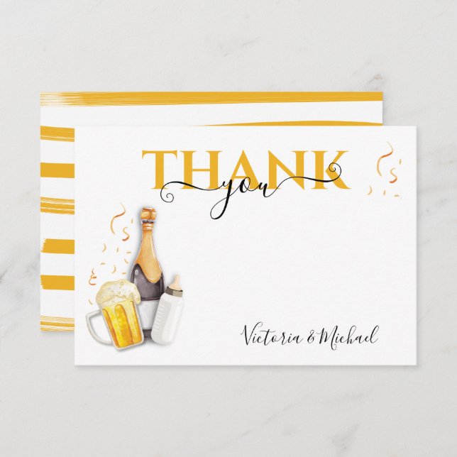 Bubbles and beer Baby shower Thank you card (Front/Back)