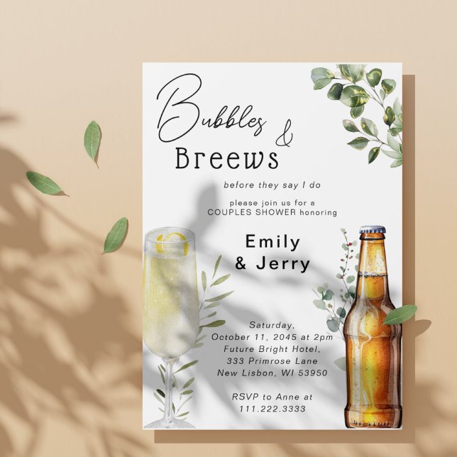 Bubbles And Breews Eucalyptus Couple Shower Party Invitation (Creator Uploaded)
