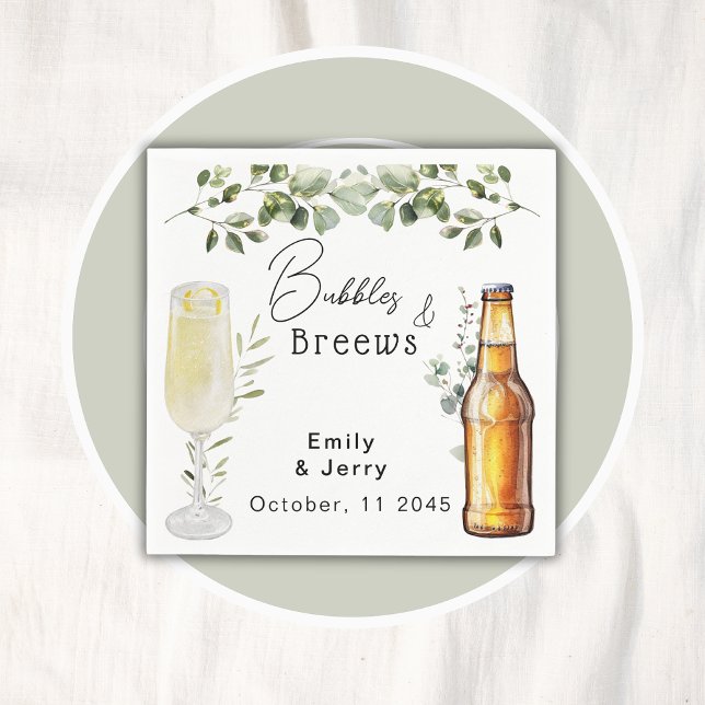 Bubbles And Breews Eucalyptus Couple Shower Party Napkin (Creator Uploaded)
