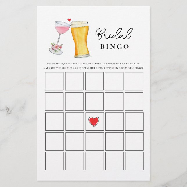 Bubbles and Brew  Couple's Shower Bingo games (Front)