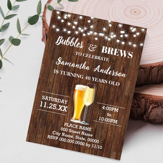 Bubbles and Brews Adults Birthday Invitation (Creator Uploaded)