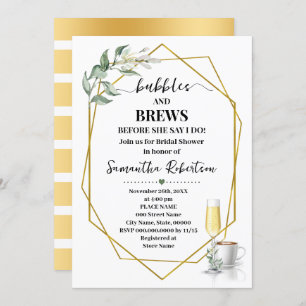 Bubbles and Brews Before I do Greenery Gold Invitation