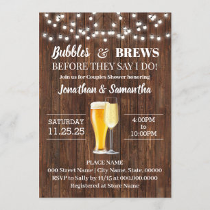 Bubbles and brews before I do rustic wedding Invitation