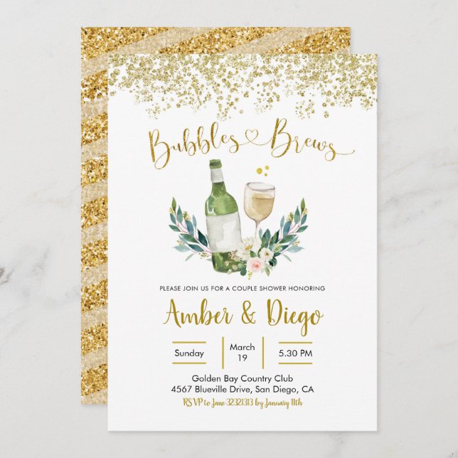 Bubbles and Brews Couple Shower Invitation (Front/Back)